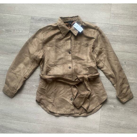 NWT Banana Republic Tan‎ Suede Tie Belt Long Sleeve Shirt Size Small - Picture 1 of 4